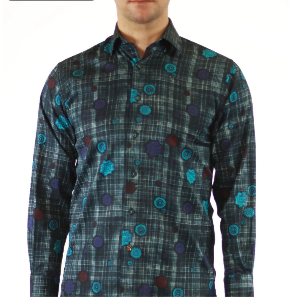 NWT Visconti Men's Multicolor Geo Print Long Sleeve Button Down. Size M